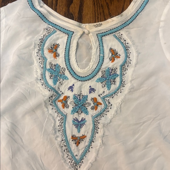 Ya Ya Club White Blouse with Blue and Orange Embroidery - Picture 4 of 9